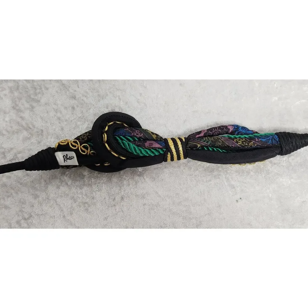 Vintage Rhea Women Black & Multicolor Woven Braided Cord Waist Belt-Size XS